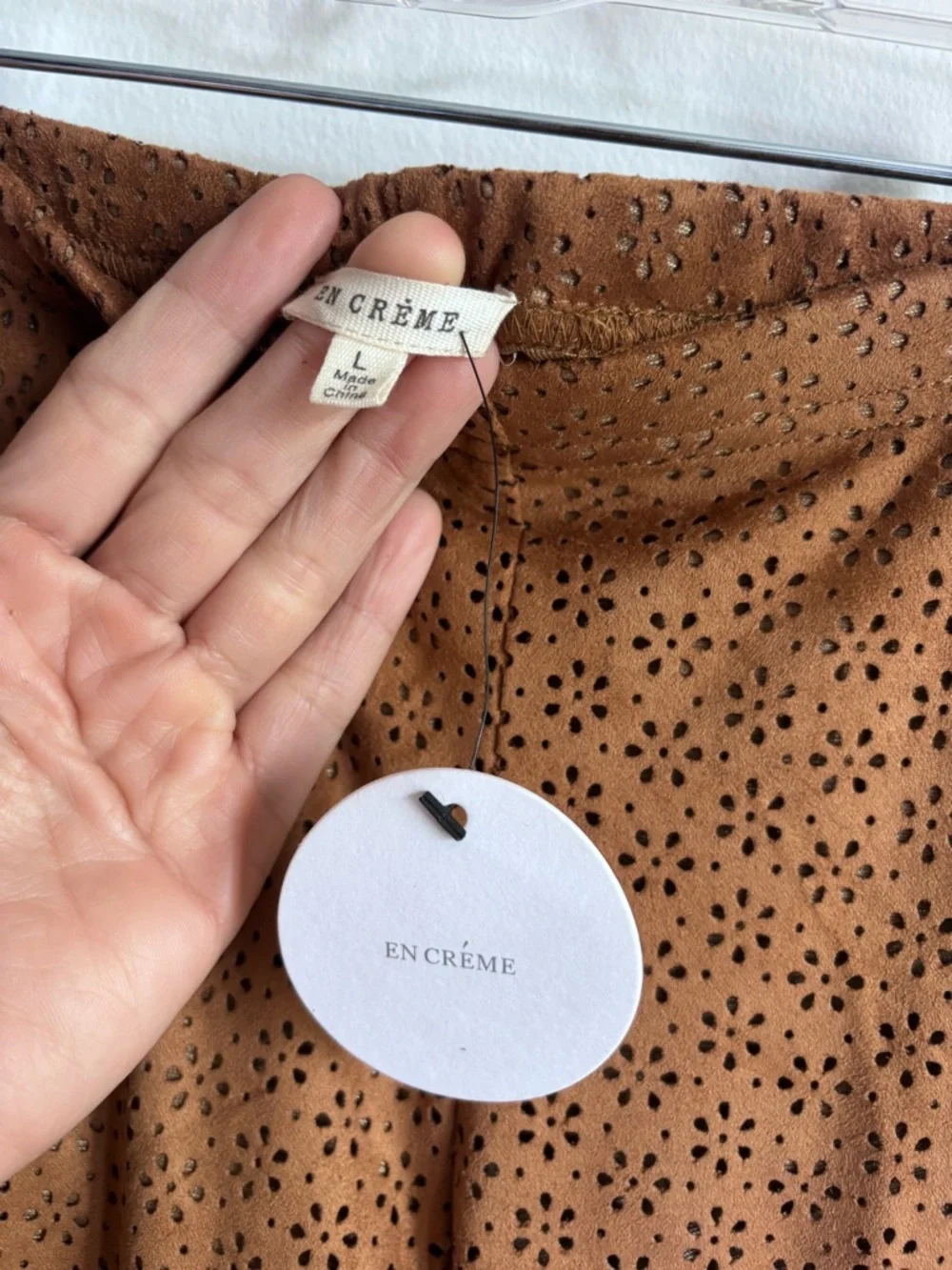 NWT En Crème Brown Eyelet Flared Pants size Large - Picture 3 of 9